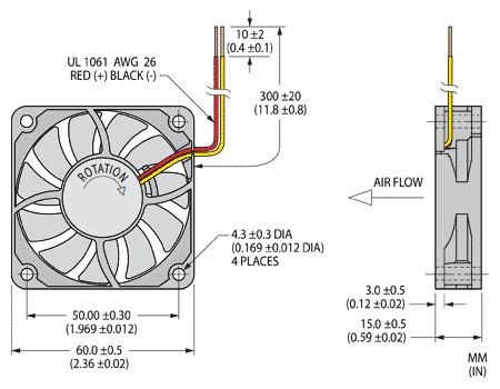 Dimension drawing for Nidec U60R UltraFlo tube axial cooling fans